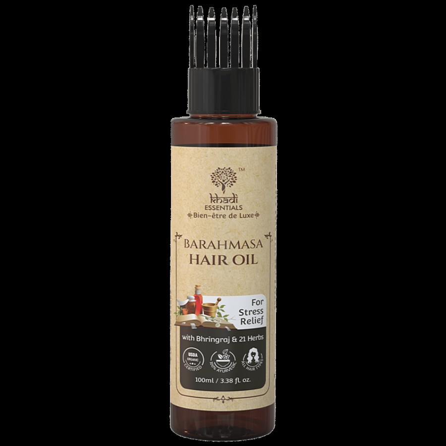 Khadi Essentials Barahmasa Hair Oil - With Bhringraj & 21 Herbs