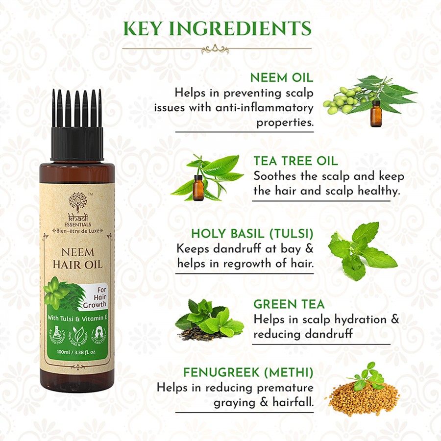 Khadi Essentials Neem Hair Oil - With Tulsi & Vitamin E