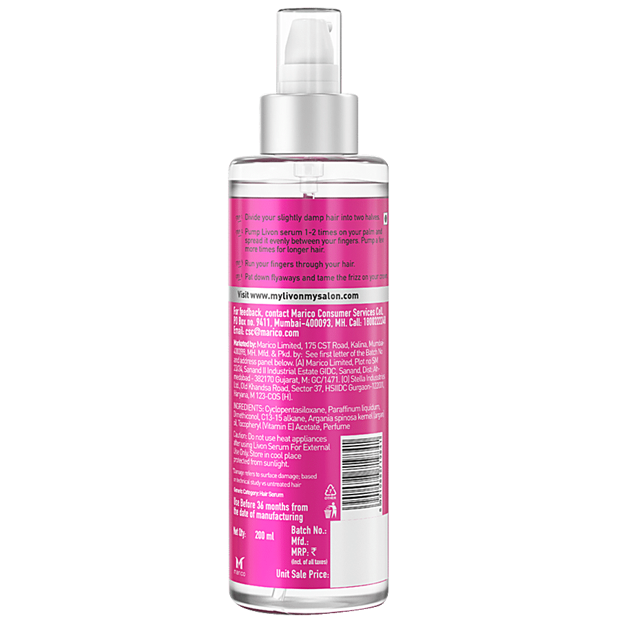 Livon Anti-Frizz Serum - With Vitamin E & Argan Oil