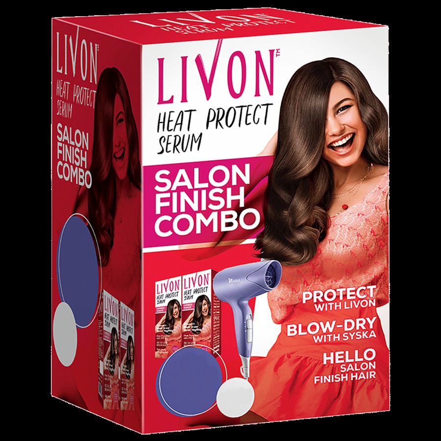 Livon Heat Protect Serum Salon Finish Combo - (100 ml x 2) & Syska Hair Dryer