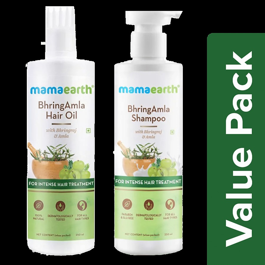 Mamaearth BhringAmla Hair Oil + Shampoo With Bhringraj & Amla (250 ml each)