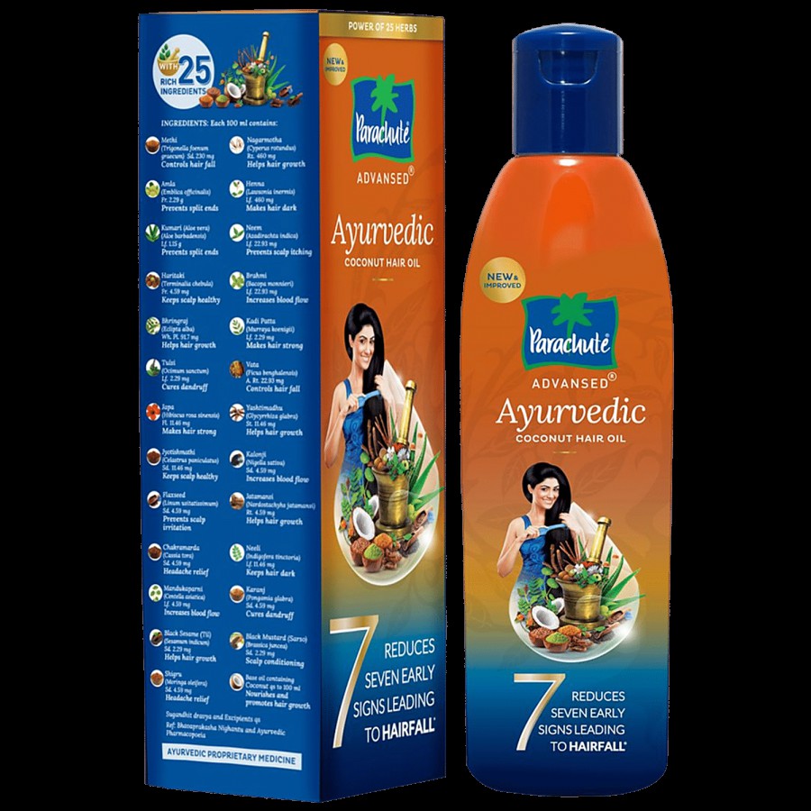 Parachute Advansed Ayurvedic Coconut Hair Oil - Reduces Dandruff & Split Ends