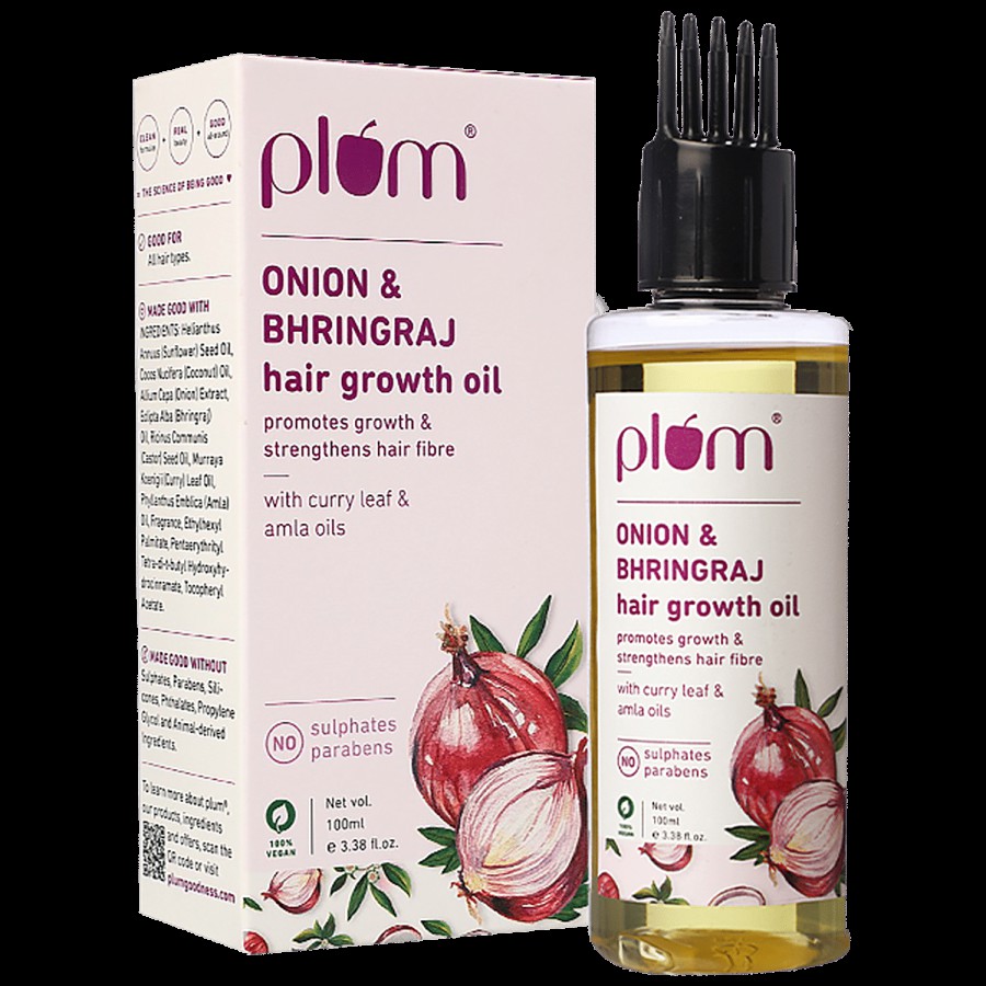 Plum Onion Bhringraj Hair Growth Oil With Curry Leaf No Parabens Vegan