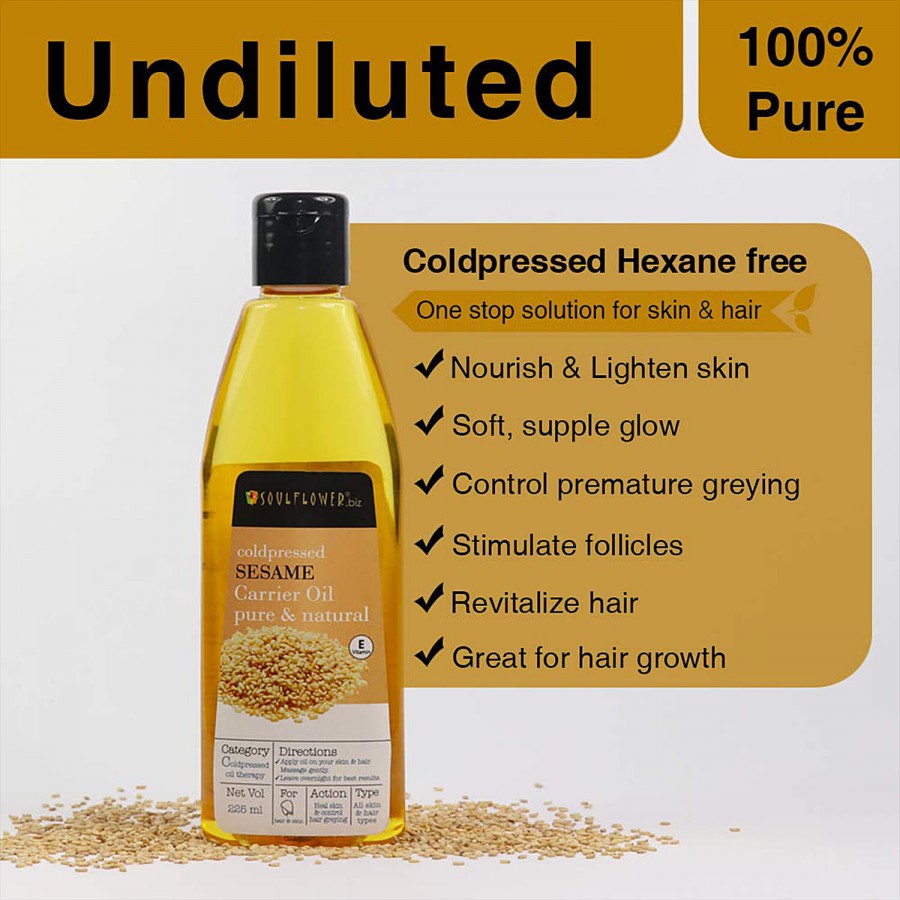 Soulflower Cold Pressed Sesame/Gingelly/Til Carrier Oil - For Hair & Skin