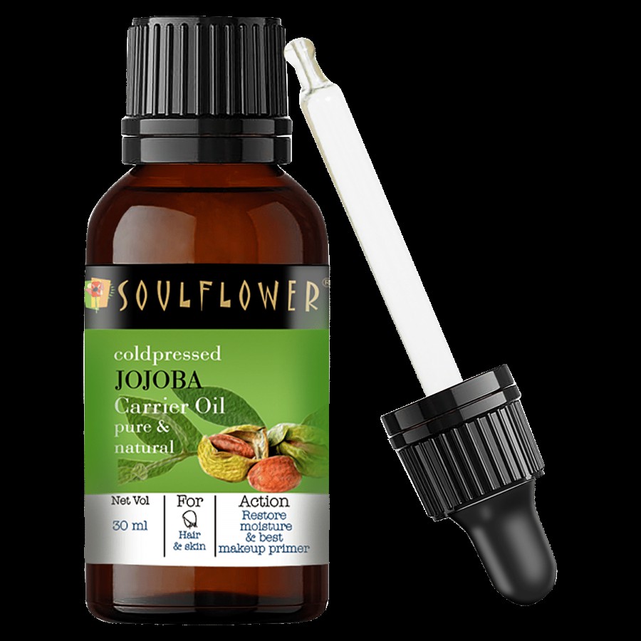 Soulflower Jojoba Carrier Oil - For Smooth & Shiny Hair