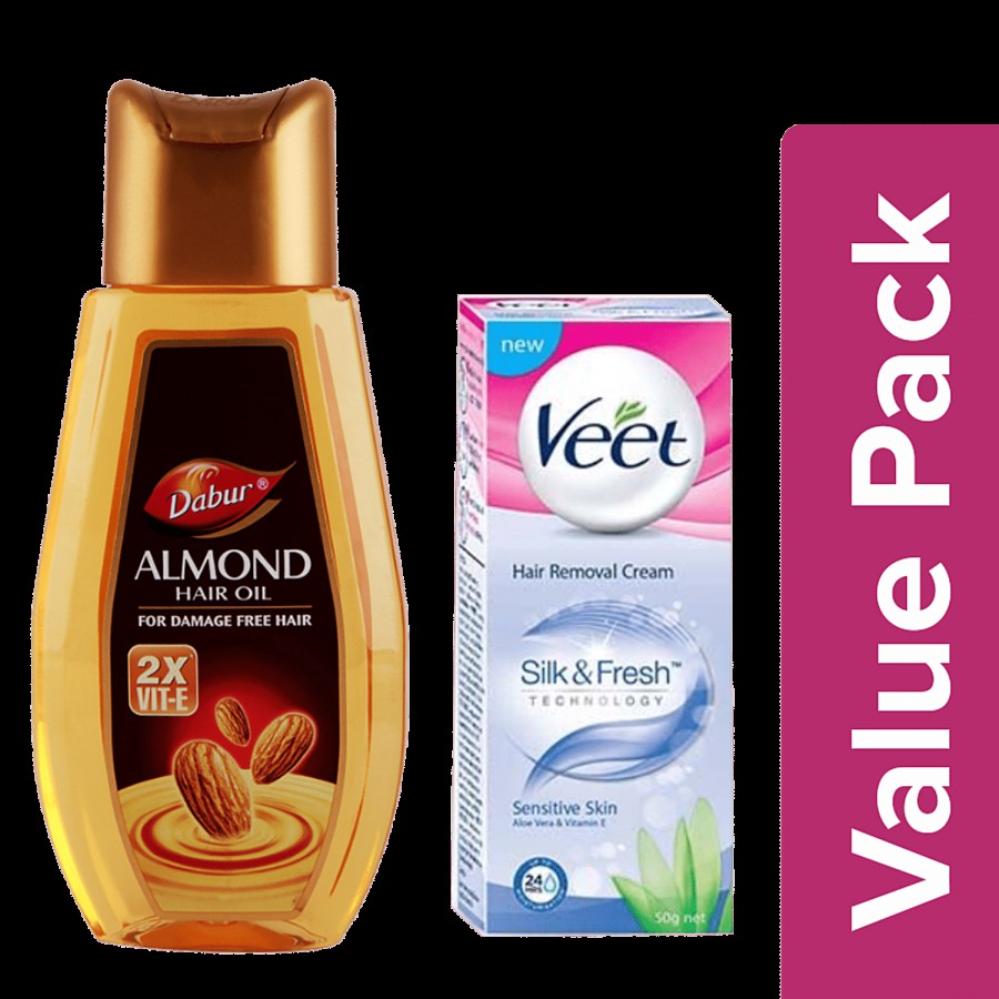 bb Combo Dabur Almond Hair Oil 500ml+Veet Hair Removal Cream-Sensitive Skin 50g