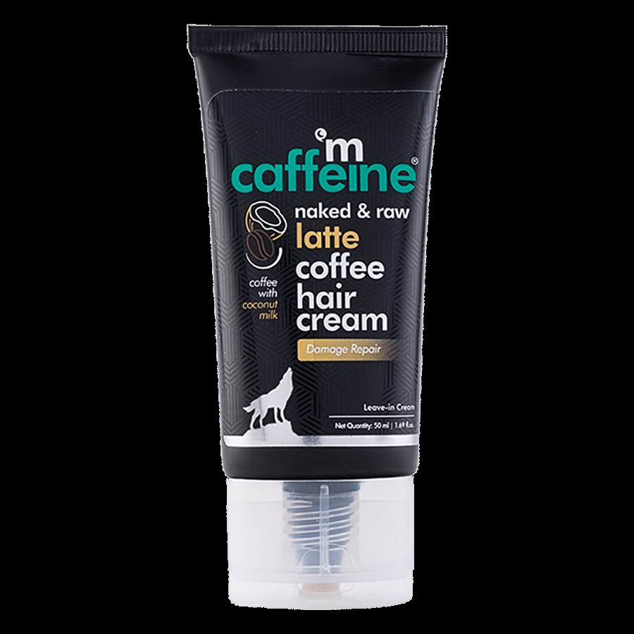 mCaffeine Naked & Raw Latte Coffee Leave-In Hair Cream With Blend Of Coconut & Oat Milk - Reduces Dryness & Frizz