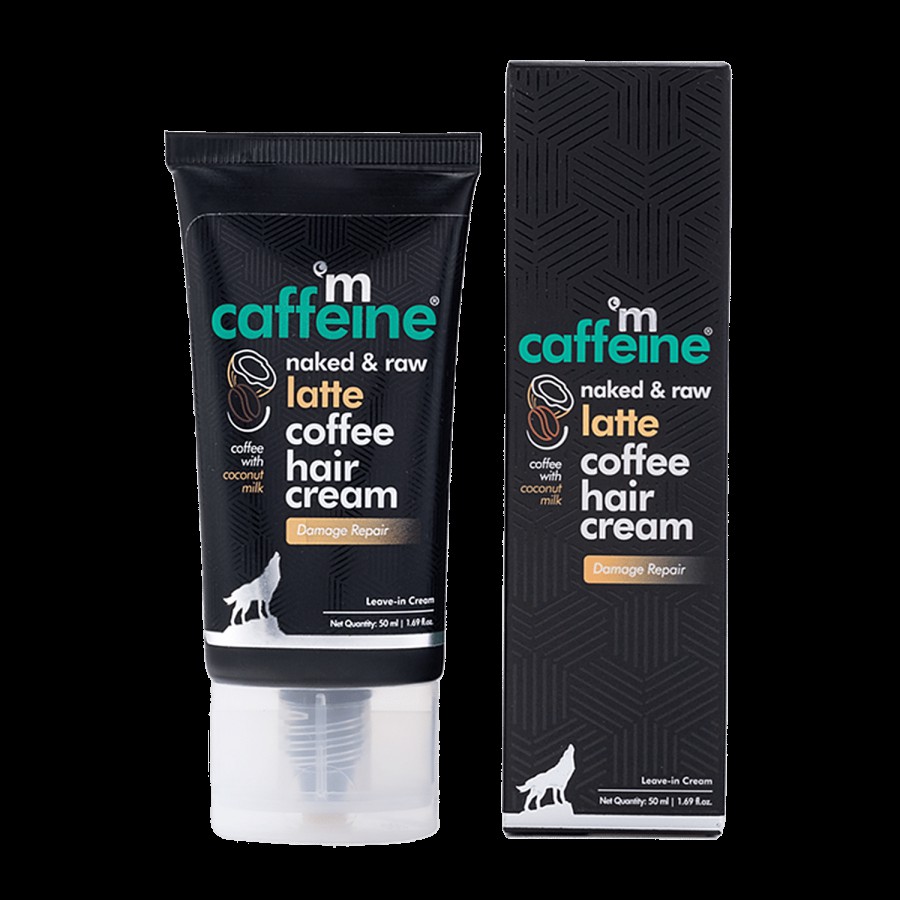 mCaffeine Naked & Raw Latte Coffee Leave-In Hair Cream With Blend Of Coconut & Oat Milk - Reduces Dryness & Frizz