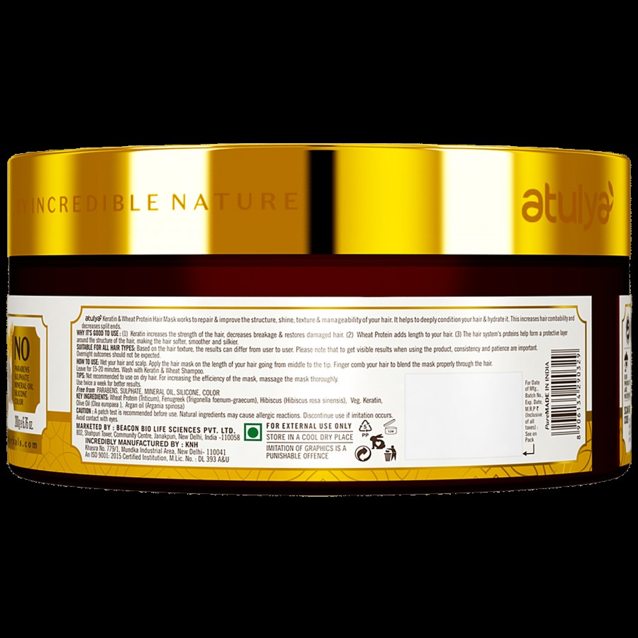 Atulya Keratin & Wheat Protein Hair Mask - With Olive & Argan Oil