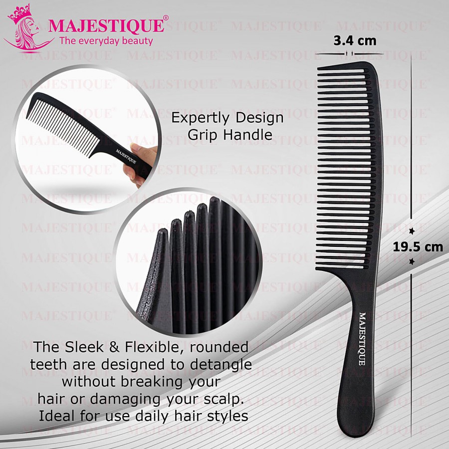 Majestique Hair Comb With Handle - Uniform Teeth