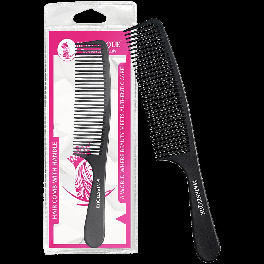 Majestique Hair Comb With Handle - Uniform Teeth