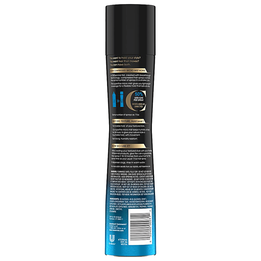 Tresemme Hair Spray Compressed Micro Mist Invisible Hold Natural Finish Texture Hold Level 1 Hair Spray