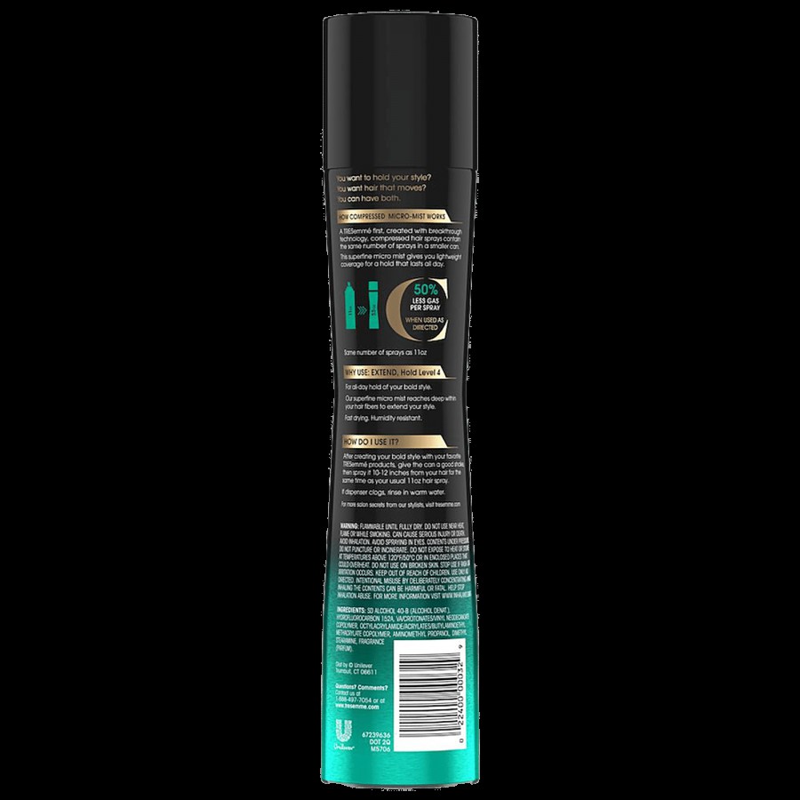 Tresemme Hair Spray Compressed Micro Mist Invisible Hold Natural Finish Extend Hold Level 4 Hair Spray