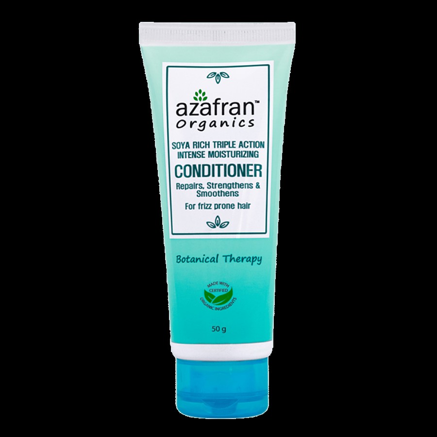 Azafran Organics Soya Rich Triple Action Intense Moisturizing Conditioner - For Frizz Prone Hair