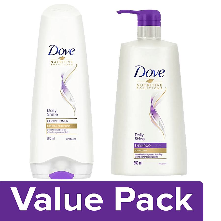 Dove Daily Shine Shampoo 650 ml + Daily Shine Conditioner 180 ml