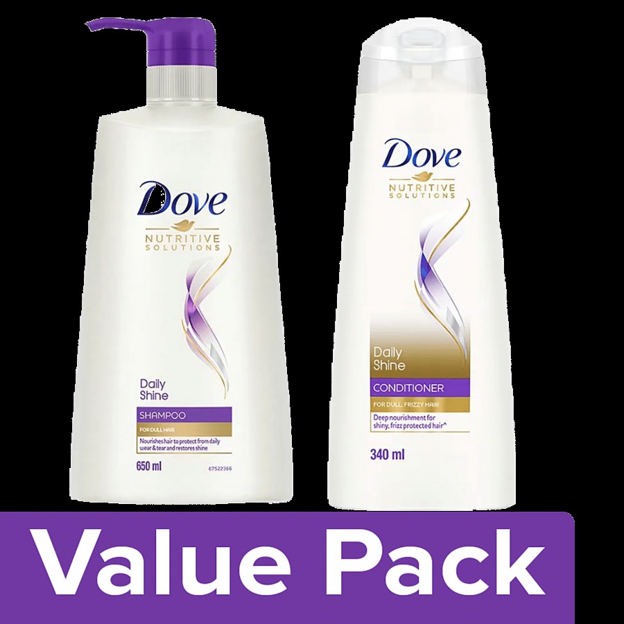 Dove Daily Shine Shampoo 650 ml + Daily Shine Conditioner 340 ml