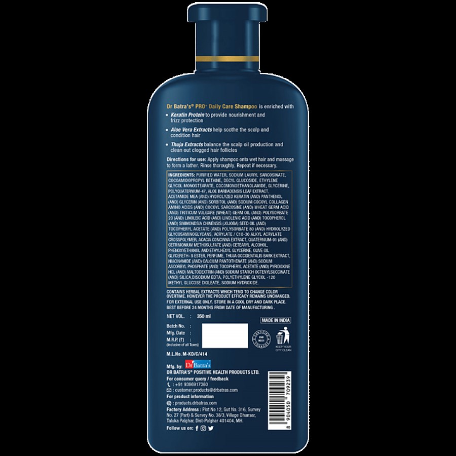 Dr Batra's  Pro+ Daily Care Shampoo - Gently Cleanses Scalp