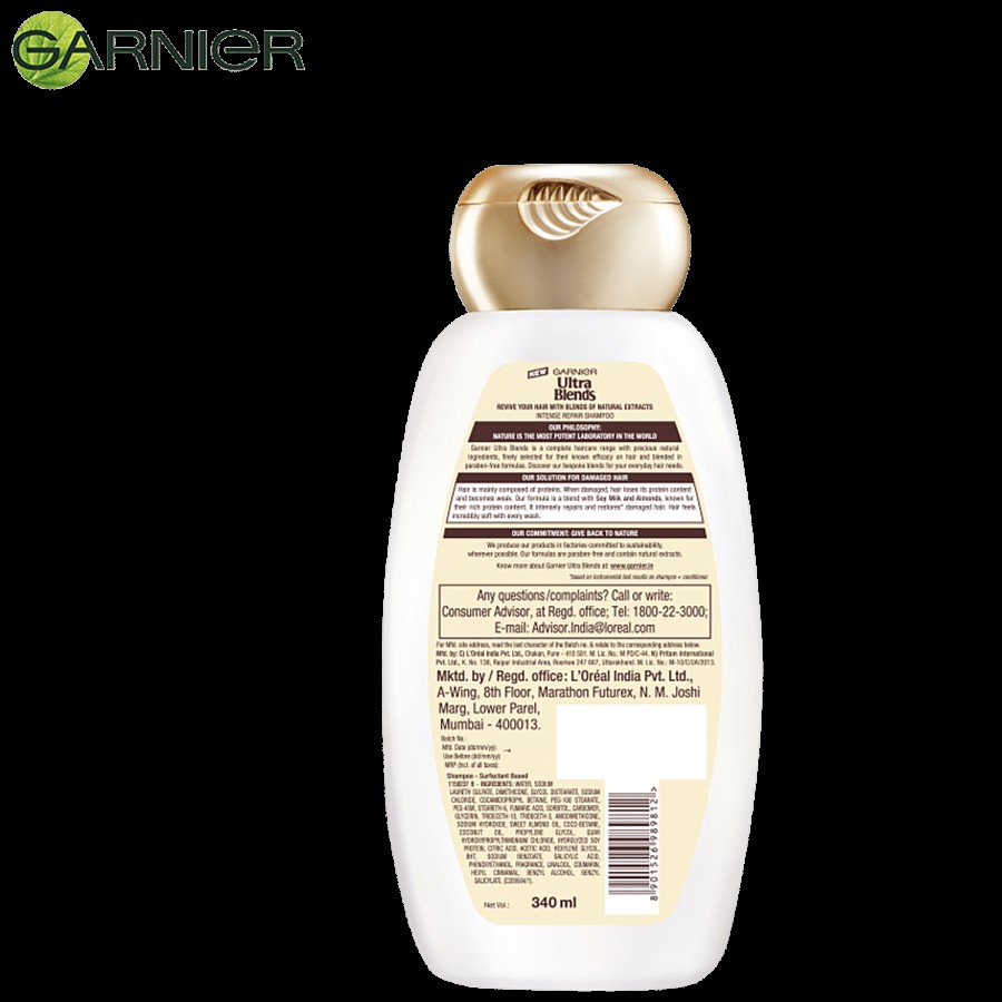 Garnier Ultra Blends Intense Repair Shampoo - Soy Milk & Almonds