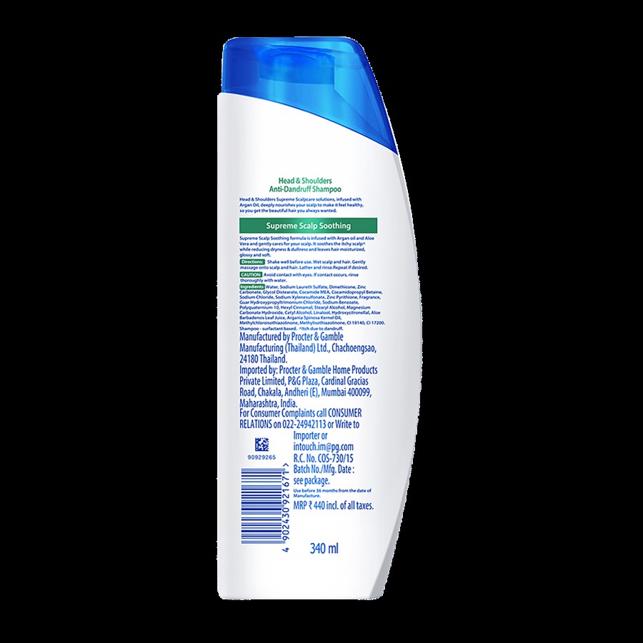 Head & Shoulders Supreme Scalp Soothing Anti-Dandruff Shampoo - Argan Oil & Aloe Vera