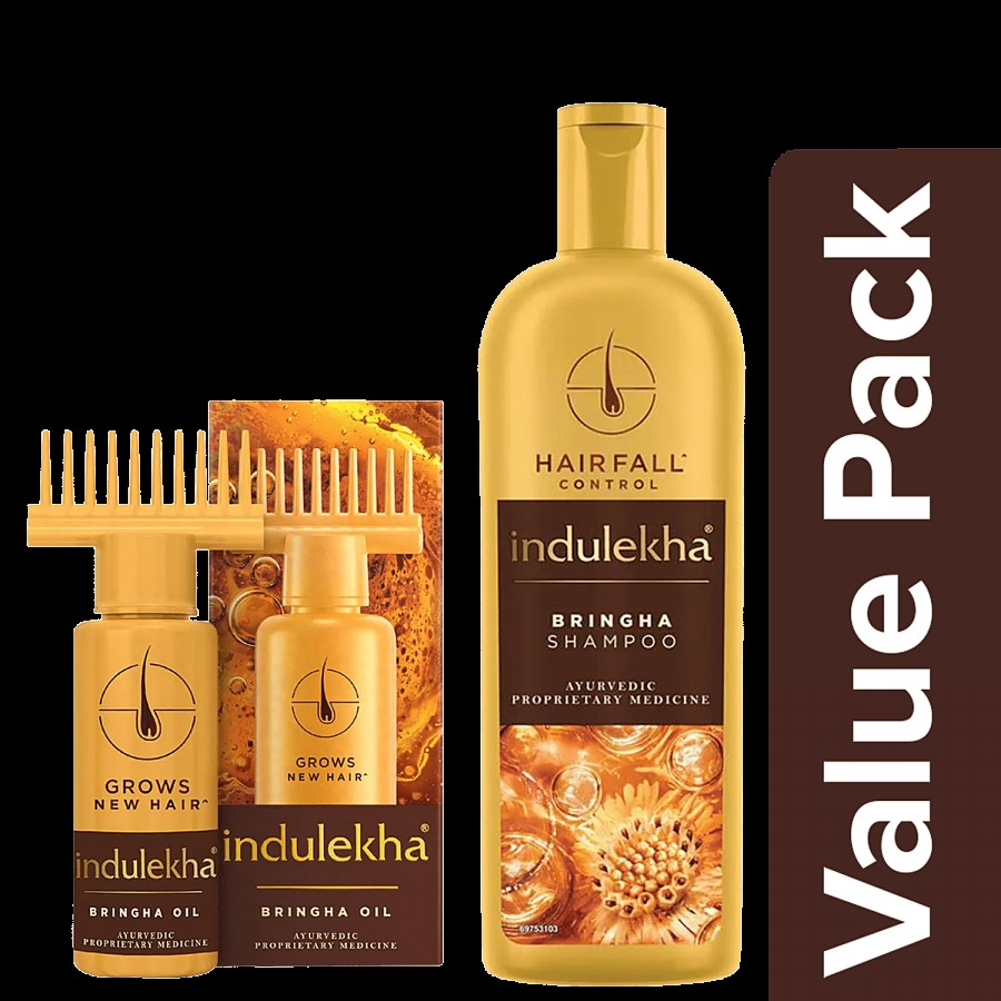 Indulekha Bringha Shampoo 340 ml+ Indulekha Hairfall Control Combo Kit 150 ml