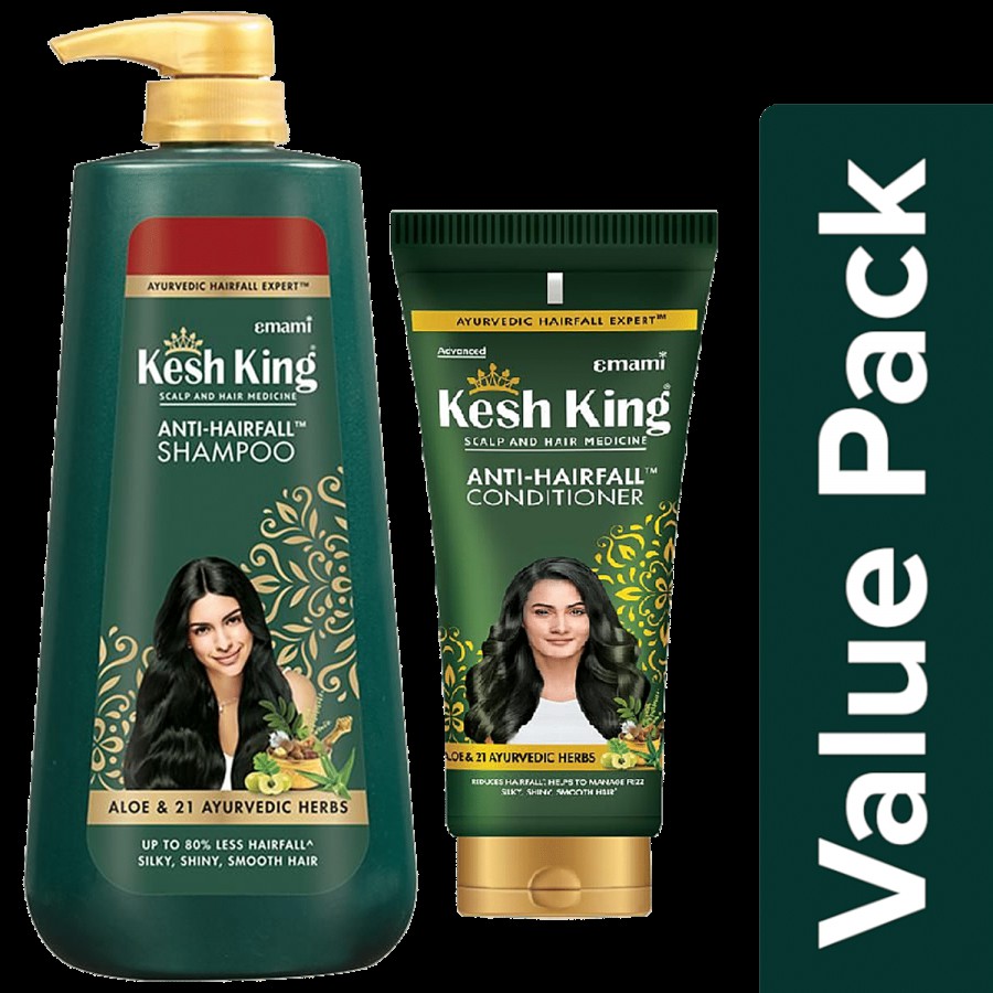 Kesh King Anti-Hairfall Shampoo 600 ml + Conditioner - Aloe & 21 Ayurvedic Herbs 200 ml