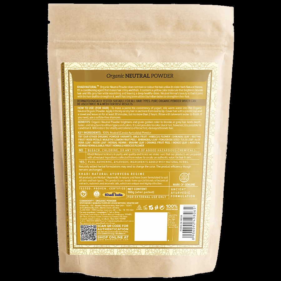 Khadi Natural Neutral Organic Powder - Non Colouring Conditoner