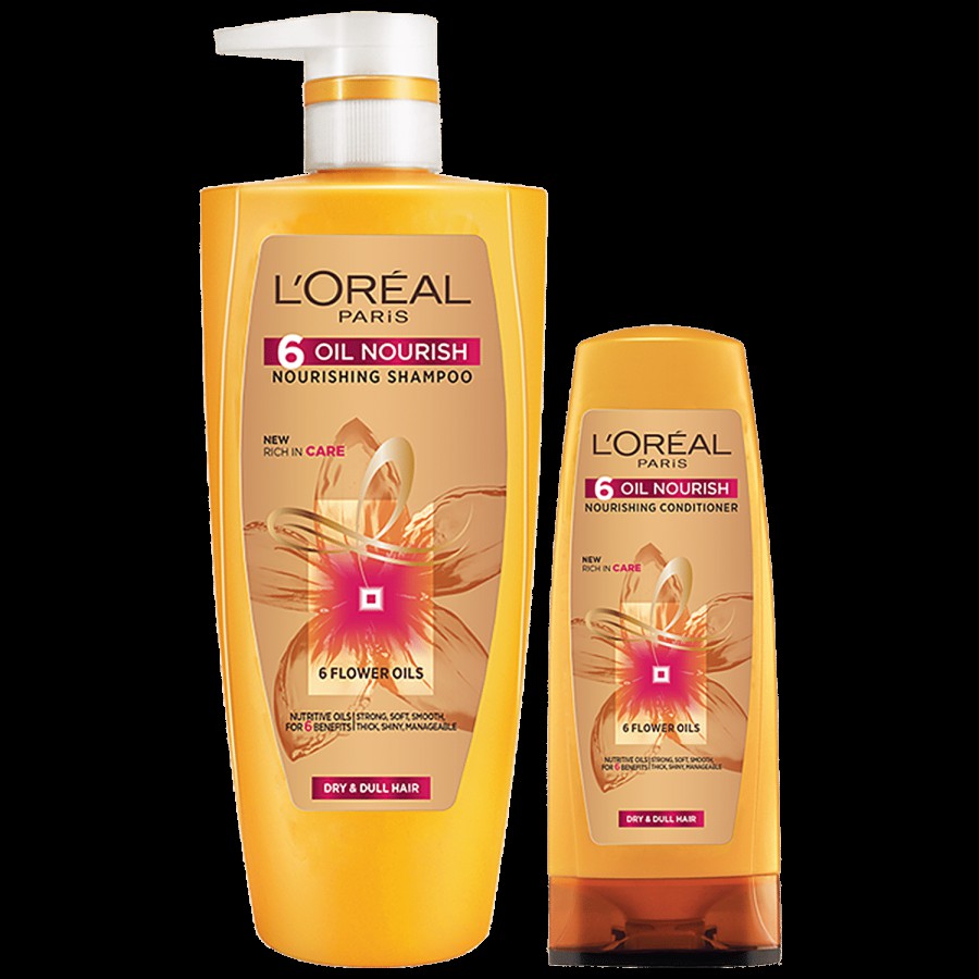 L'Oreal Paris 6 Oil Nourish Shampoo With Conditioner For Dry & Dull Hair - Power Of Flower Oils