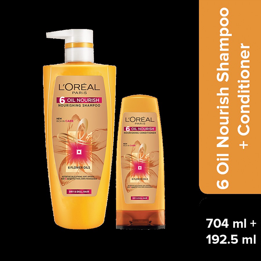 L'Oreal Paris 6 Oil Nourish Shampoo With Conditioner For Dry & Dull Hair - Power Of Flower Oils