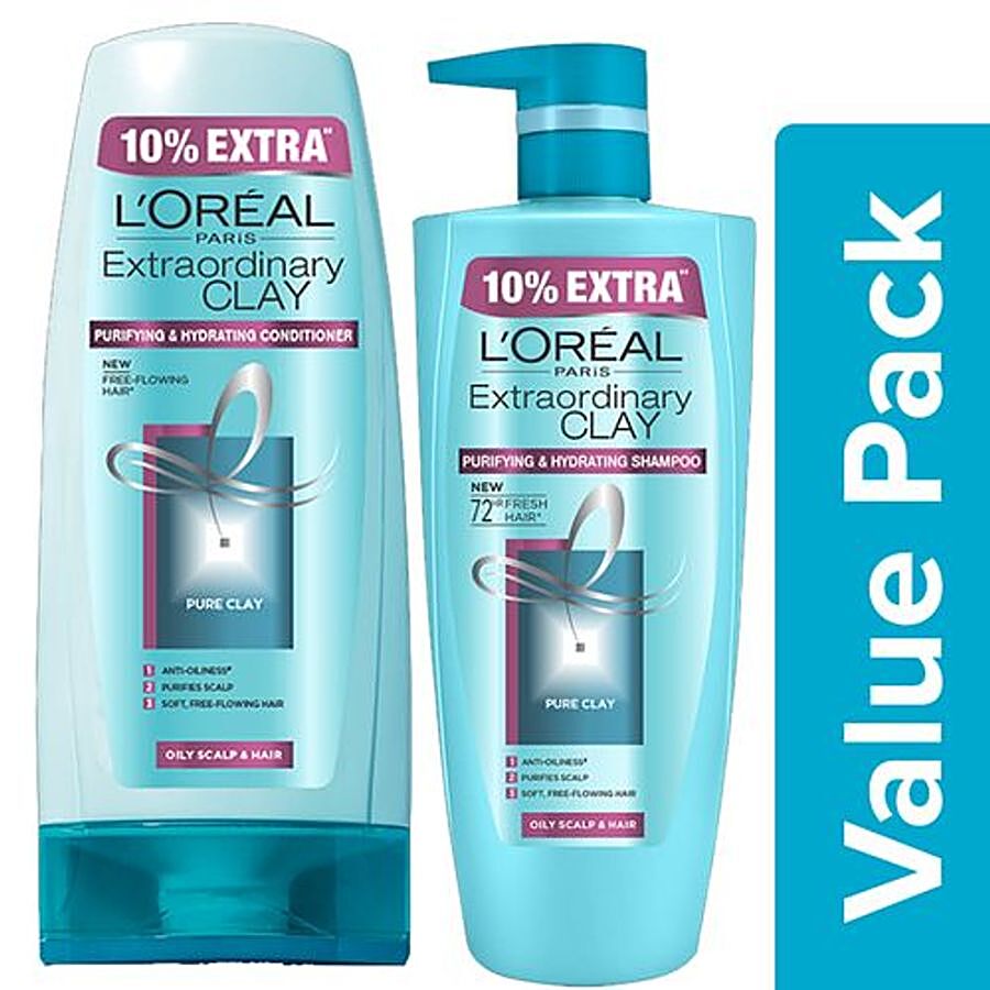 Loreal Paris Extraordinary Clay Shampoo 640 ml + Extraordinary Clay Conditioner 175 ml