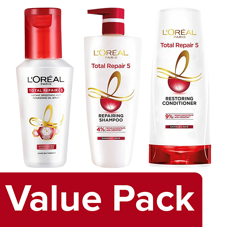 Loreal Paris Total Repair 5 Shampoo 650ml+Conditioner 180ml+Serum 40ml