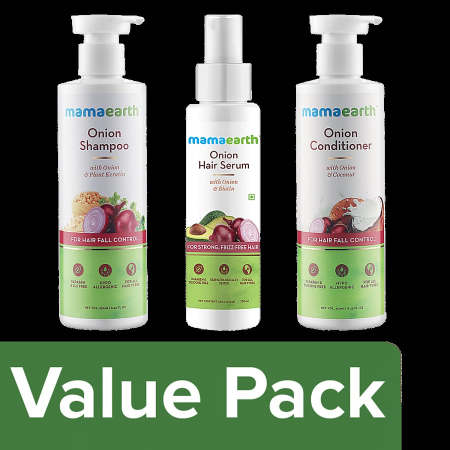 Mamaearth Onion Shampoo 250 ml + Onion Conditioner 250 ml+ Onion Hair Serum 100 ml