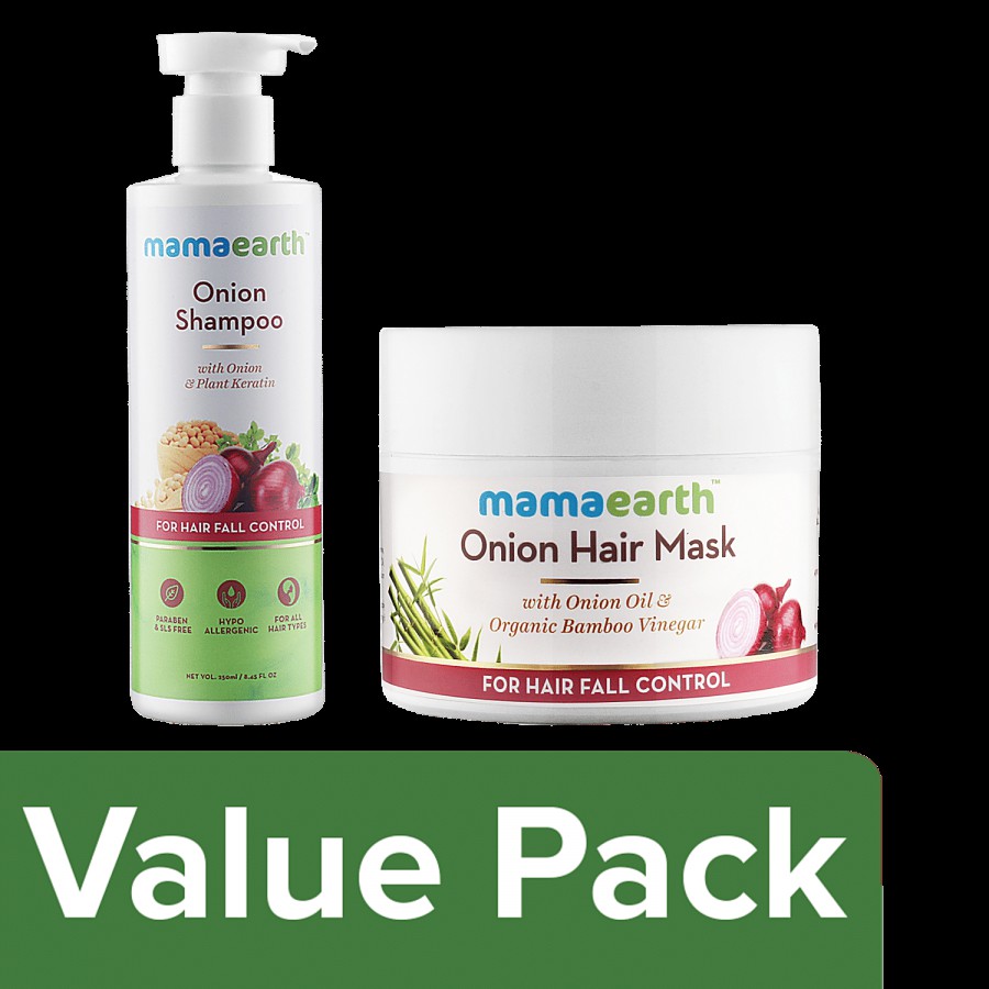 Mamaearth Onion Shampoo 250 ml + Onion Hair Mask 200 ml