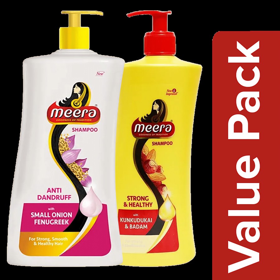 Meera Meera Strong & Healthy Shampoo-Kunkudukai & Badam + Meera Anti Dandruff Shampoo