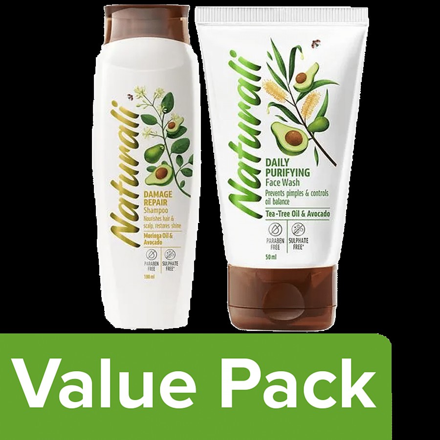 Naturali Damage Repair Shampoo 180 ml + Daily Purifying Face Wash 50 ml