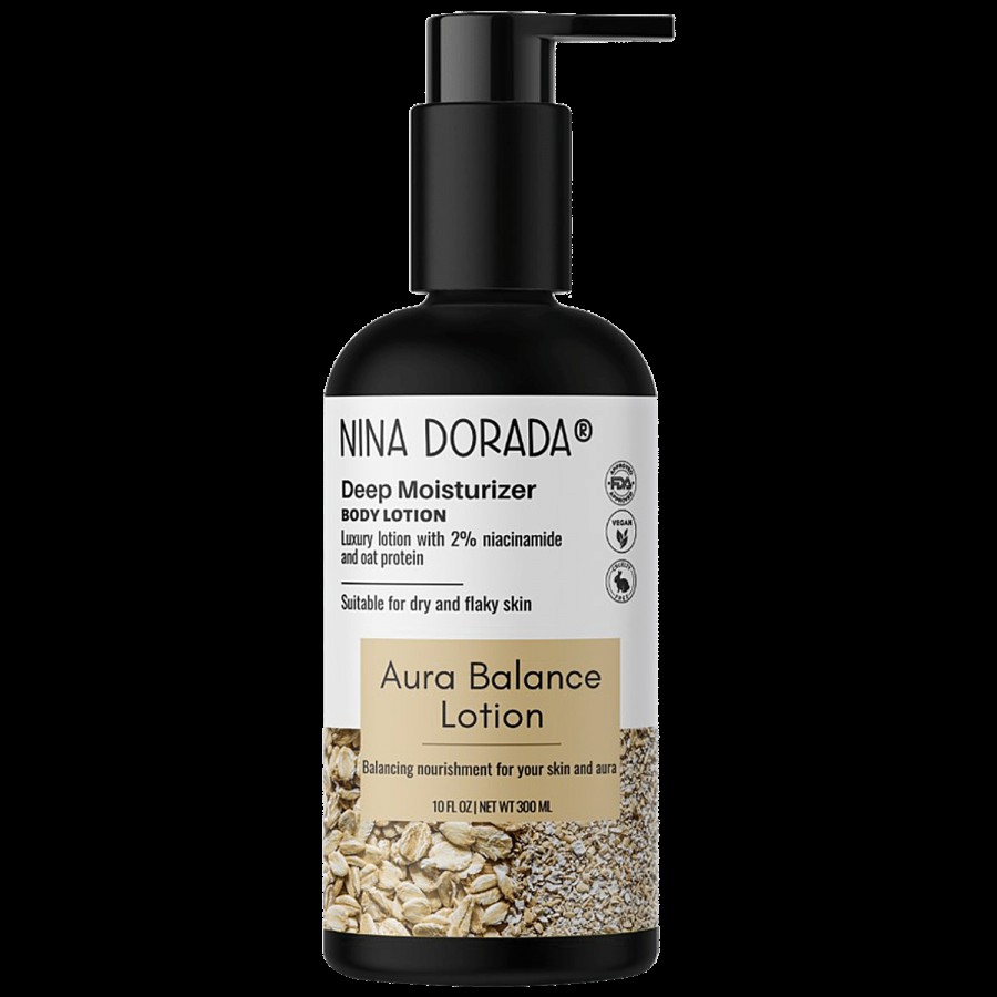 Nina Dorada Aura Body Lotion with Oat + 2% Niacinamide for Velvet Touch | Helps Smooth Rough Skin Texture | Balances Aura | Winter Care for Dry Skin