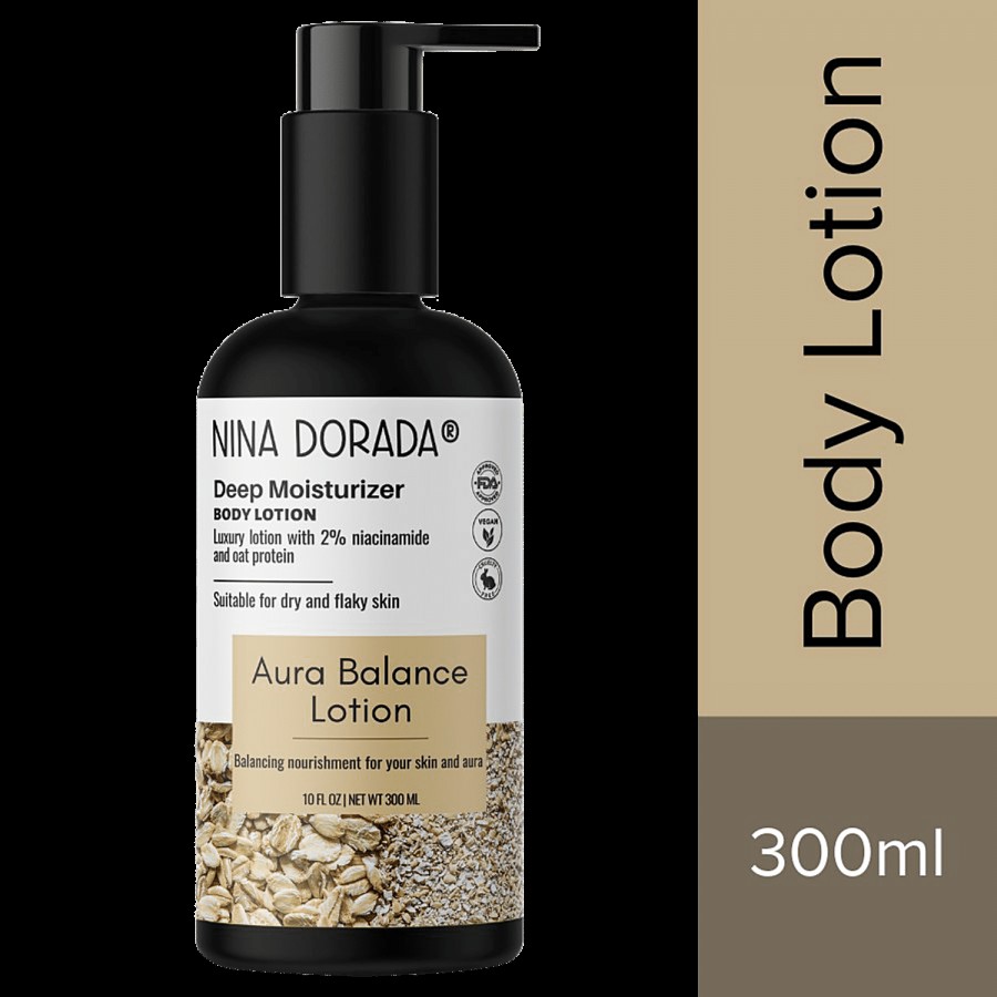 Nina Dorada Aura Body Lotion with Oat + 2% Niacinamide for Velvet Touch | Helps Smooth Rough Skin Texture | Balances Aura | Winter Care for Dry Skin