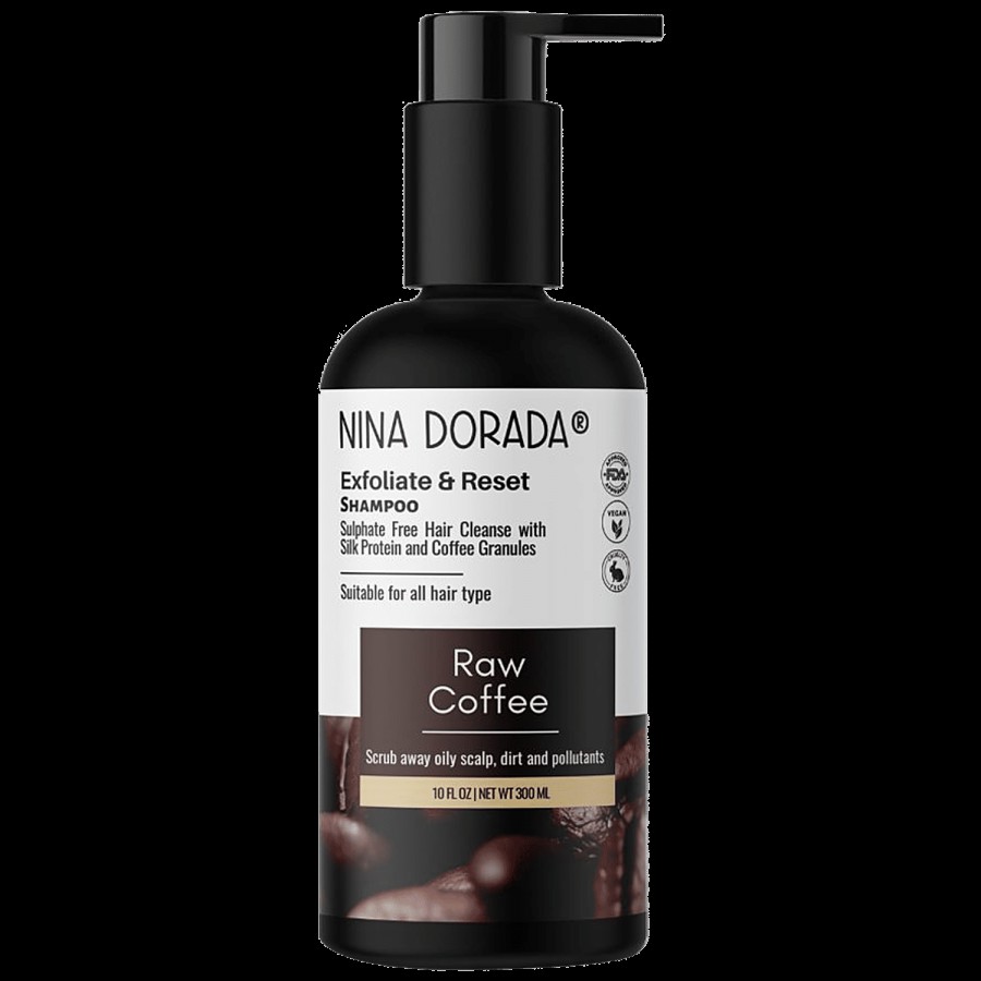 Nina Dorada Raw Coffee Shampoo With Silk Protein & Coffee Granules - Deep Cleanses