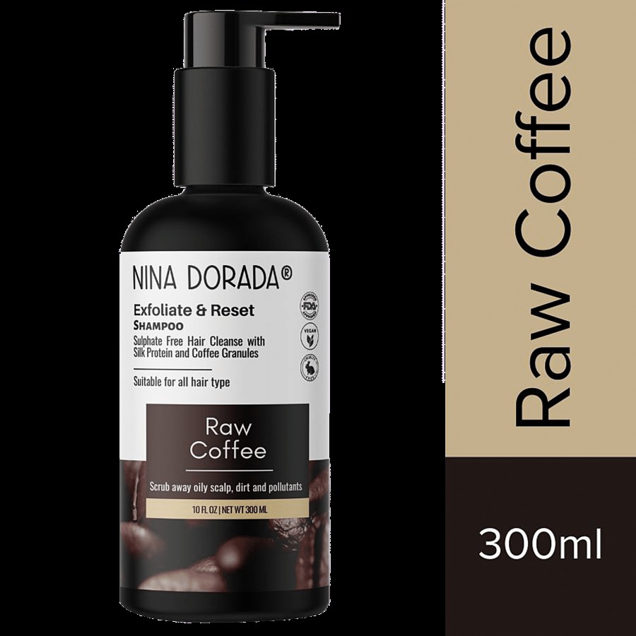 Nina Dorada Raw Coffee Shampoo With Silk Protein & Coffee Granules - Deep Cleanses