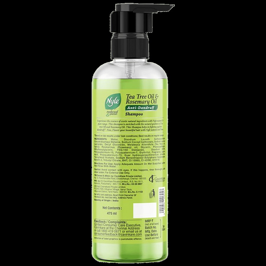 Nyle Natural & Pure Anti Dandruff Shampoo - With Goodness Of Tea Tree Oil & Rosemary Oil