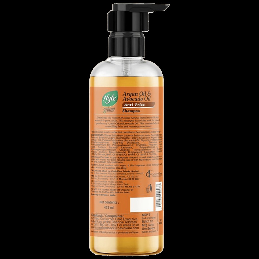 Nyle Natural & Pure Shampoo - With Argan Oil & Avocado Oil