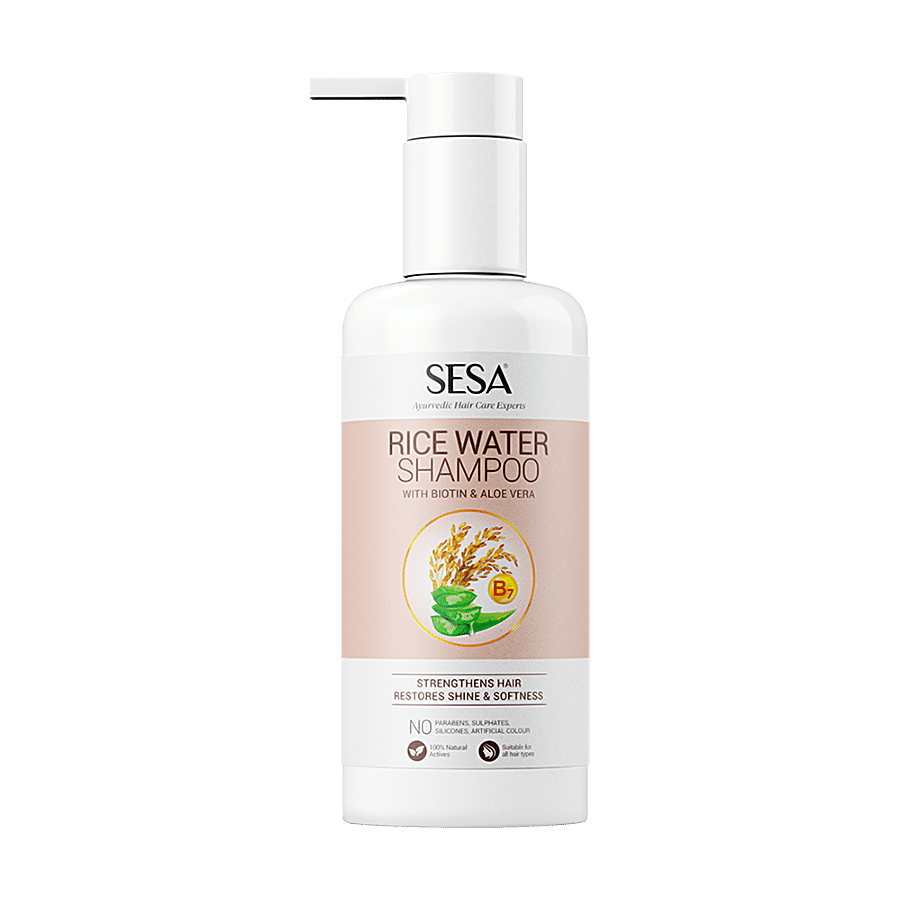 Sesa Rice Water Shampoo With Biotin & Aloe Vera For Soft & Shiny Hair - No Sulphates