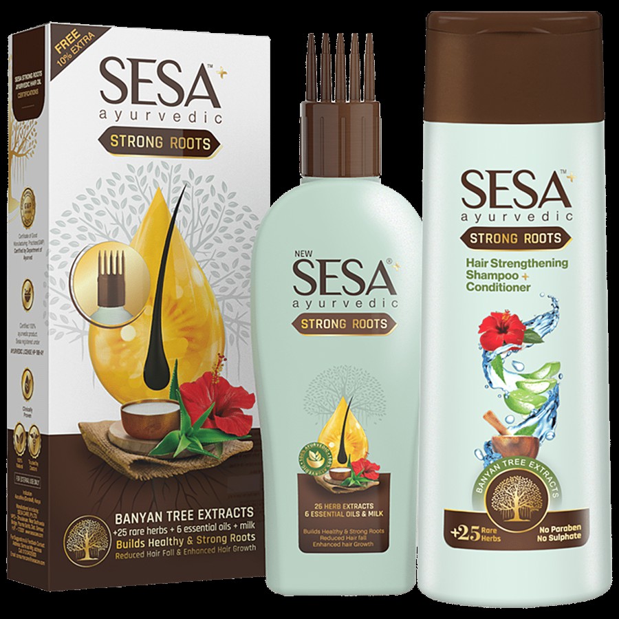 Sesa Strong Roots Oil & Hair Strengthening Shampoo Plus Conditioner - Repairs Damage