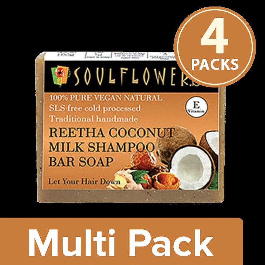 Soulflower Cold Processed Reetha Coconut Milk Shampoo Bar Soap-Anti Dandruff