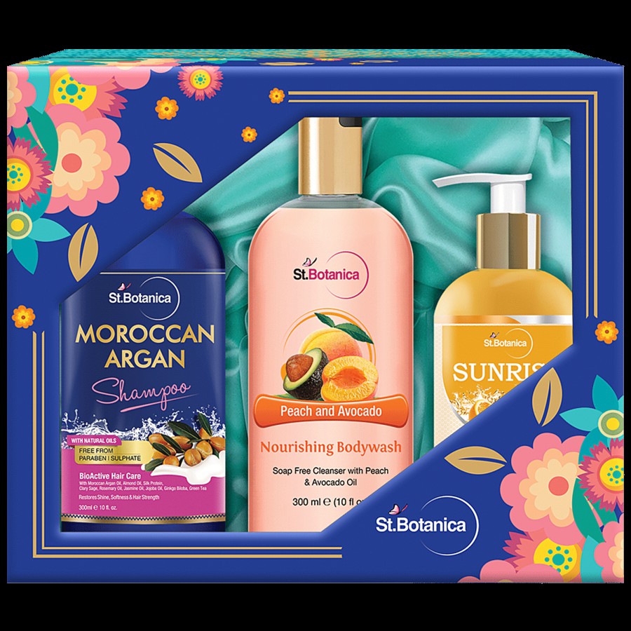 StBotanica Body Kit: Moroccan Argan Shampoo + Peach & Avocado Shower Gel + Sunrise Cleanser