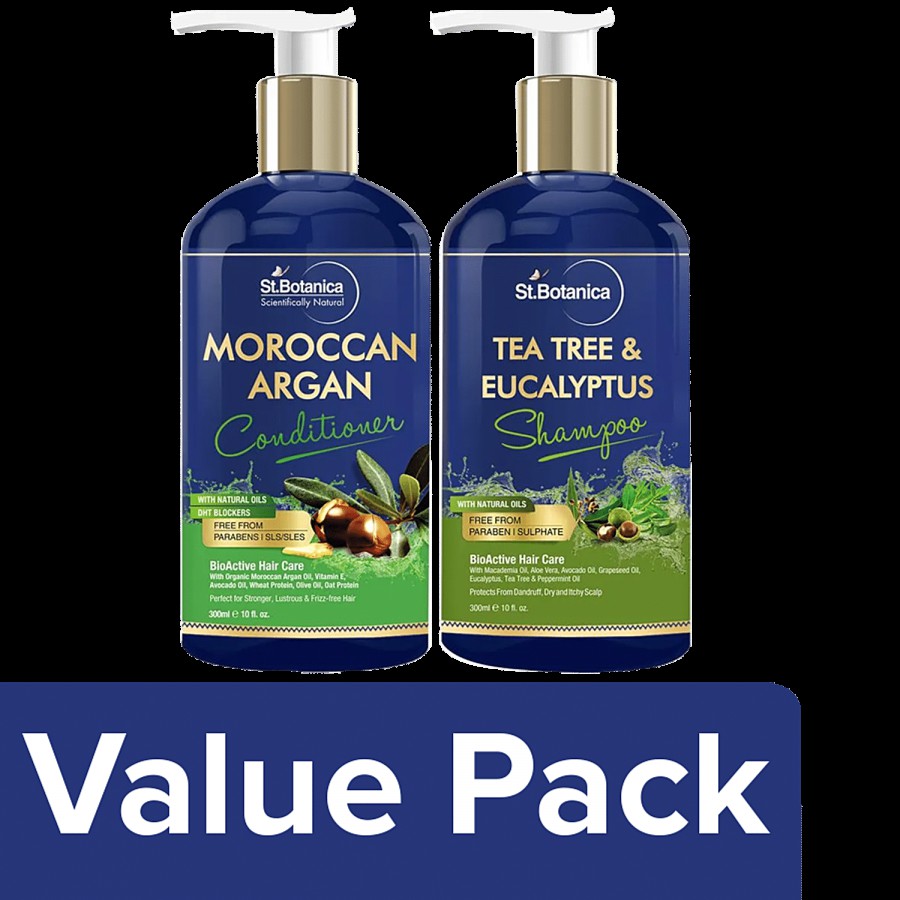 StBotanica Hair Conditioner - Moroccan Argan+Hair Shampoo - Tea Tree & Eucalyptus-300ml