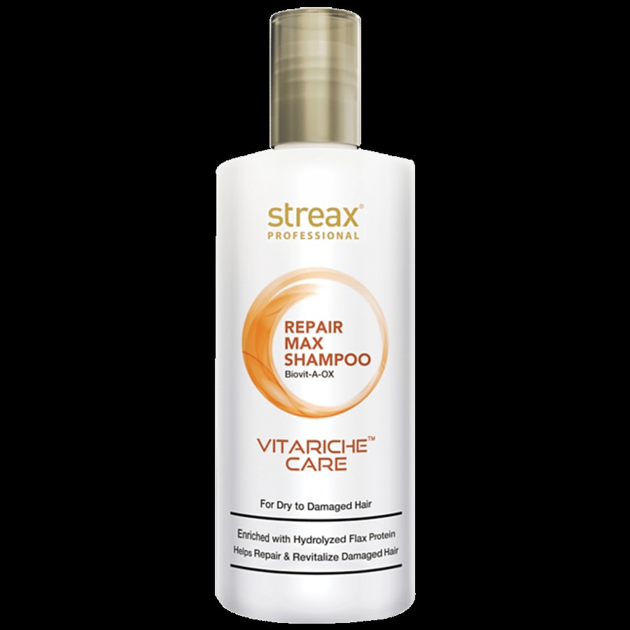 Streax Professional Vitariche Care Repair Max Shampoo - With Hydrolyzed Flax Protein