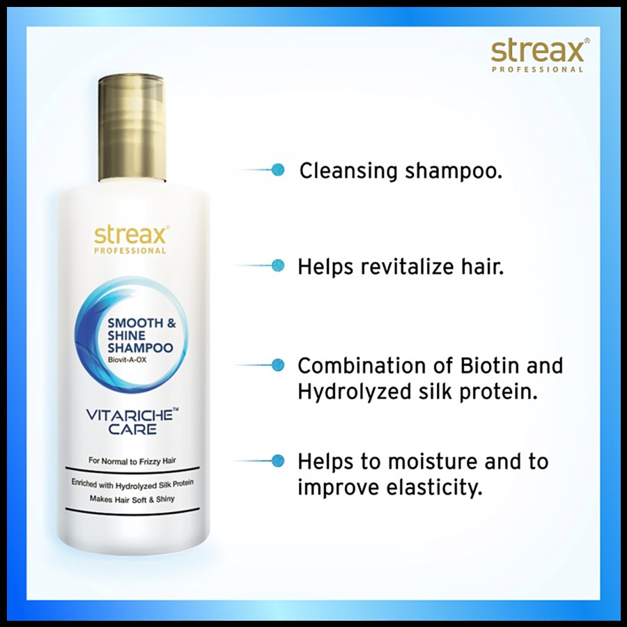 Streax Professional Vitariche Care Smooth & Shine Shampoo - With Hydrolyzed Silk Protein