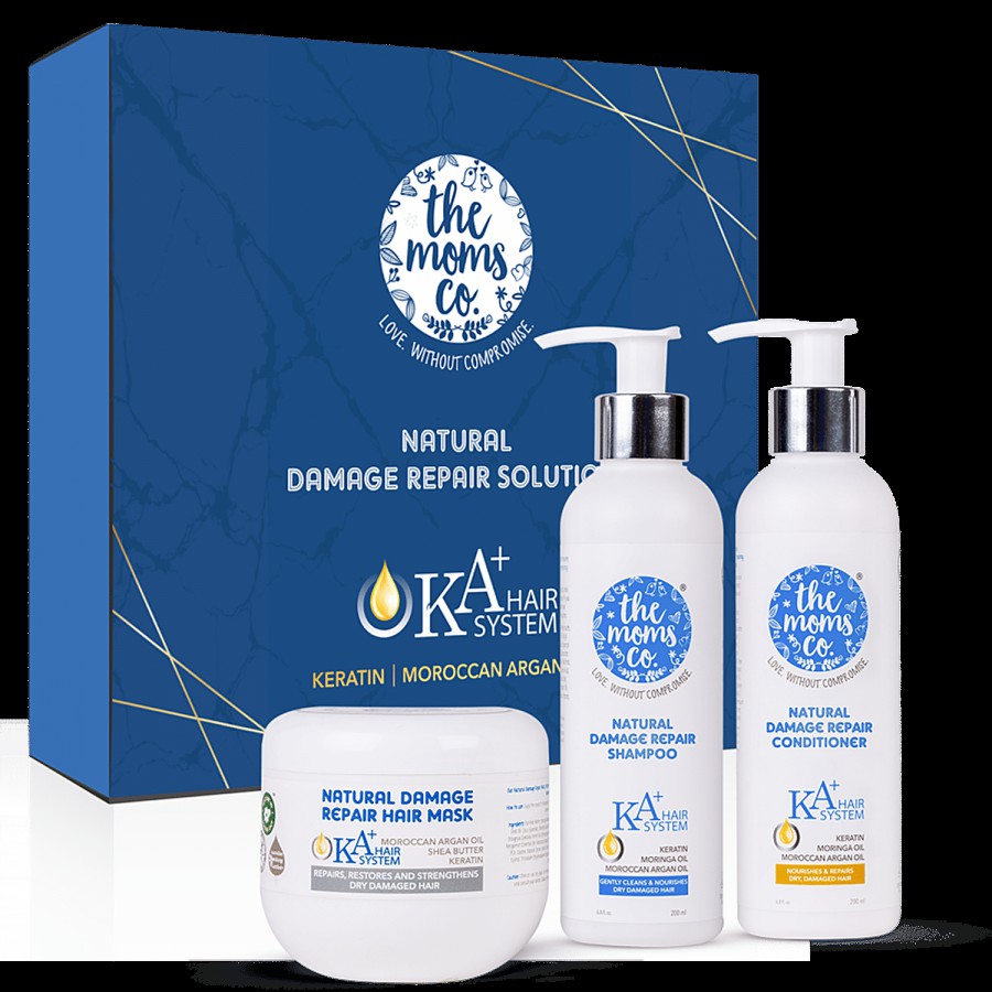 The Moms Co KA+ Hair System Natural Damage Repair Solution Kit - Keratin & Moroccan Argan Oil