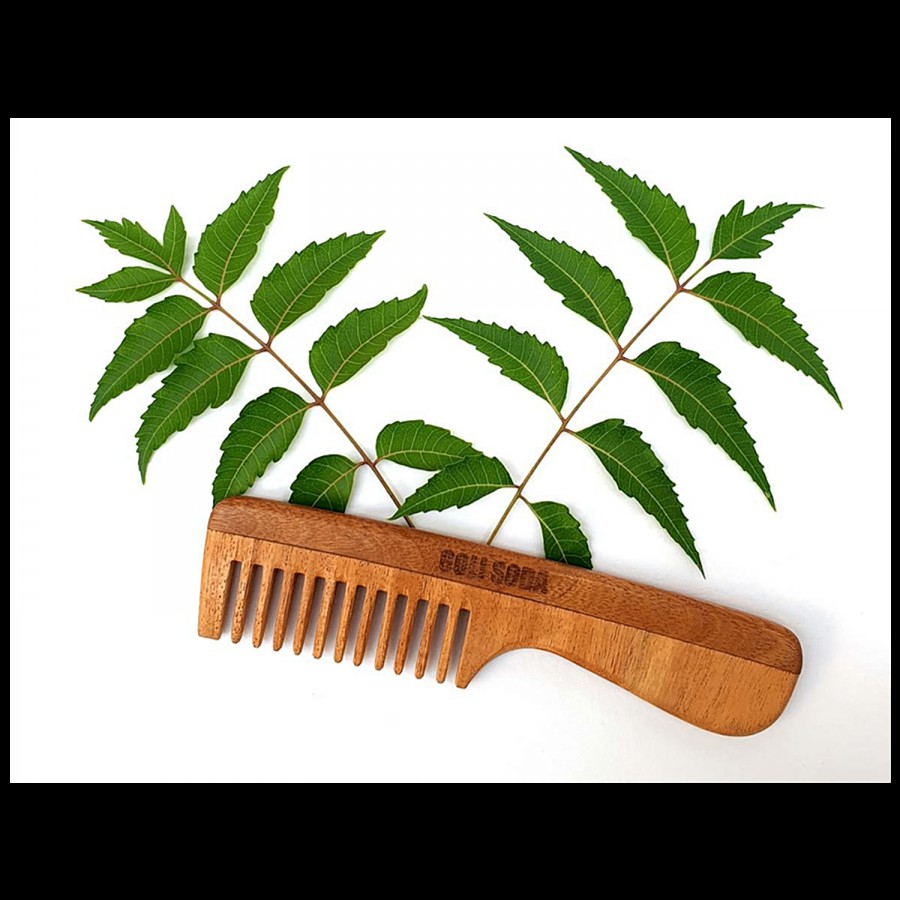 Goli Soda Neem Wood Comb - Wide Tooth With Handle