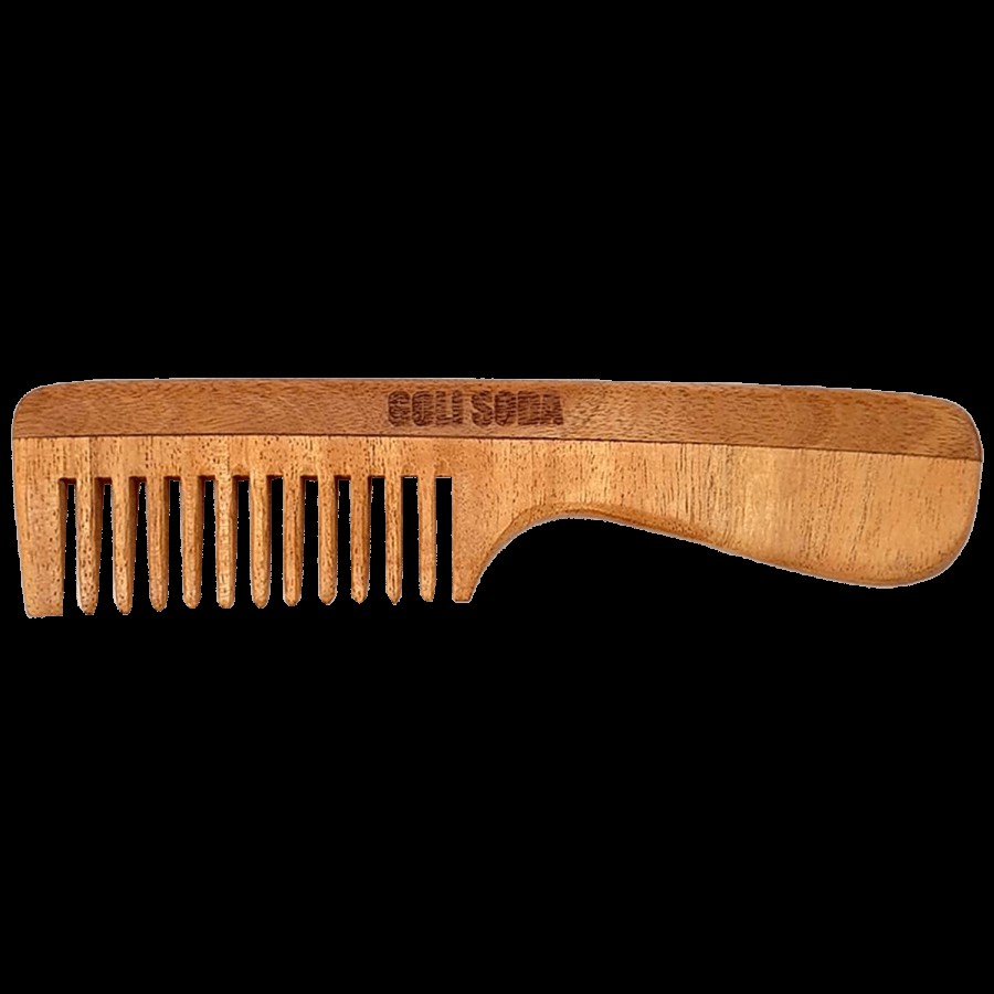 Goli Soda Neem Wood Comb - Wide Tooth With Handle